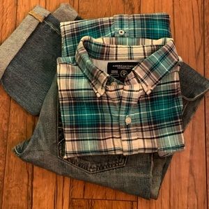 American Eagle Plaid Oxford Slim Fit Shirt